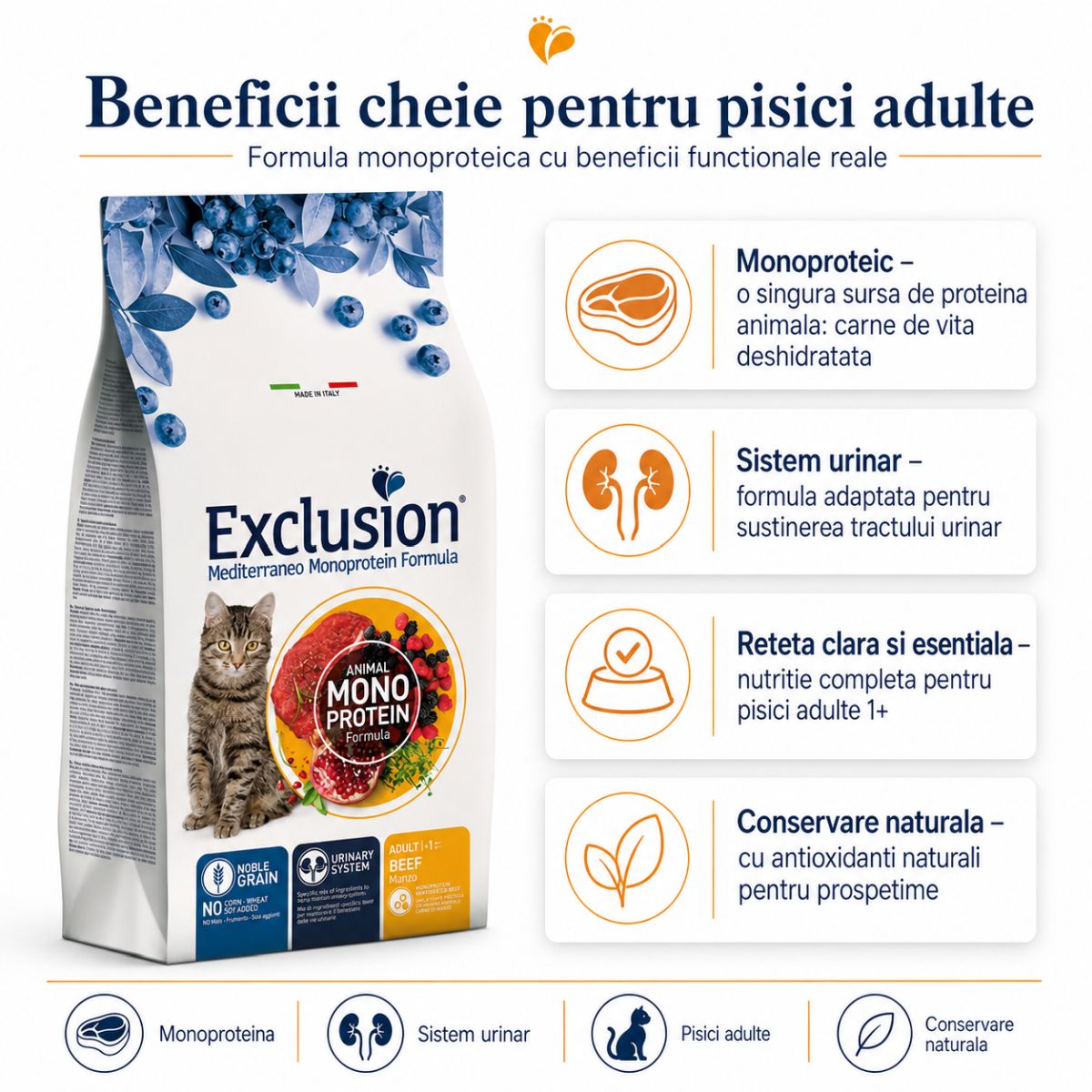 EXCLUSION Mediterraneo Monoprotein, Vită, hrană uscată monoproteică pisici, 12kg